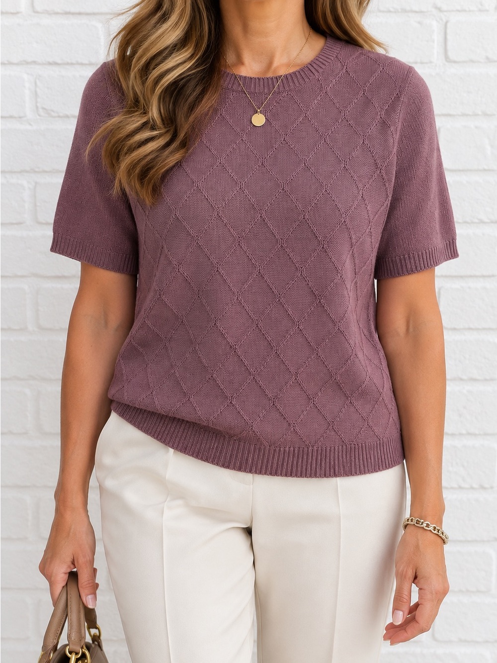 Vintage 90s Alfred Dunner Purple Acrylic Knit Sweater Petite M Made USA